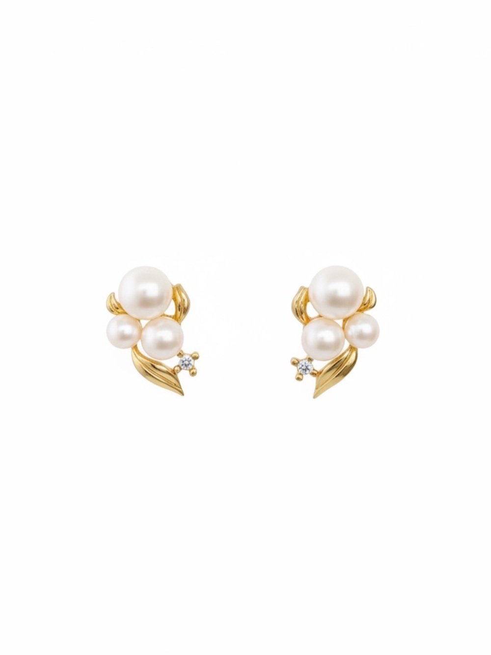 Gold Pearl Cluster Stud Earrings - blush Pearls w/ mini crystal posts